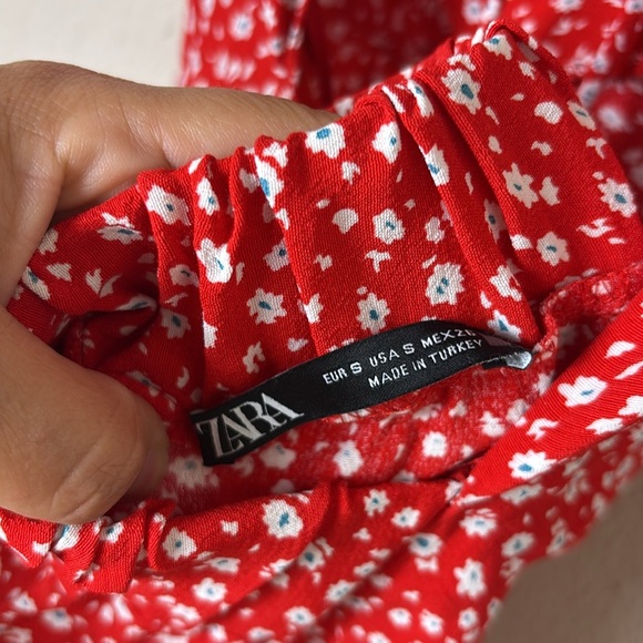 Zara Ruched Open Back Mini Floral Dress red size small - Picture 7 of 12